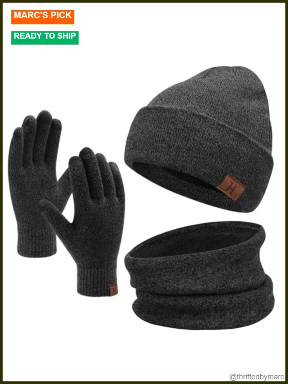 Winter Beanie Hat Scarf Touchscreen Gloves Set with Fleece Lining